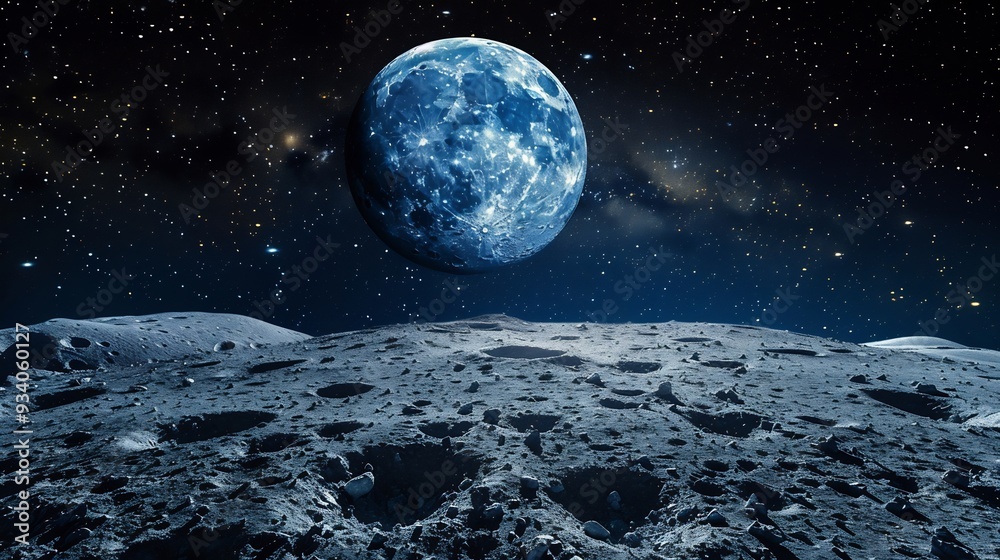 A Distant Blue Planet in a Starry Night Sky A Distant Blue Planet in a Starry Night Sky