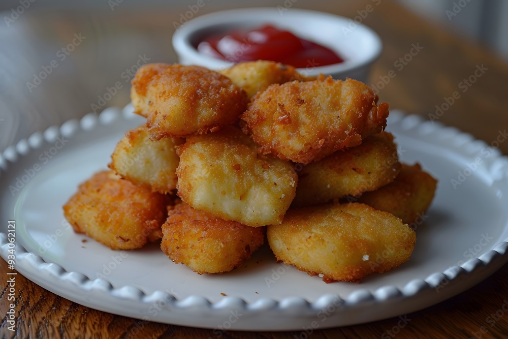 Crispy Golden Chicken Nuggets Served with Ketchup Crispy Golden Chicken Nuggets Served with Ketchup