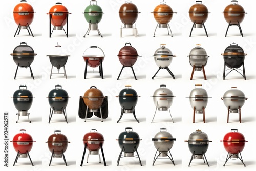 Diverse collection of grills showcased against a white background with full depth of field