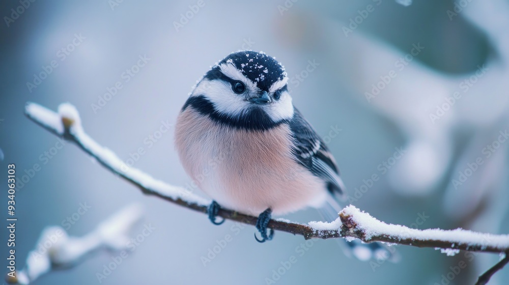 A Small Bird Perched on a Snowy Branch A Small Bird Perched on a Snowy Branch