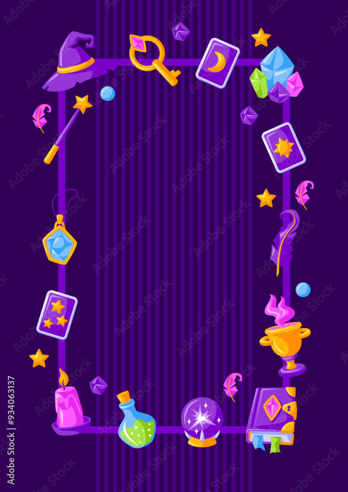 Fototapeta premium Frame with magic items. Witchcraft alchemy mystery elements.