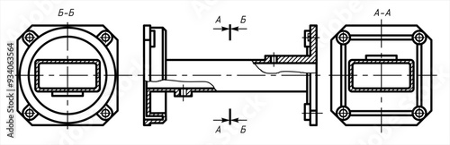 Vector drawing of steel mechanical part with through holes
and dimension lines on white sheet of paper.
Engineering cad scheme. Technical template.