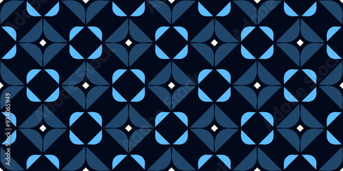 Diamond shape background classic blue white pattern abstract geometric motif. Small square tiles ornament. Modern fashion fabric design textile swatch ladies dress, men's shirt all over print block.