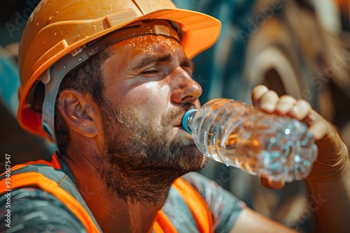 Construction Worker Hydrating Under the Sun