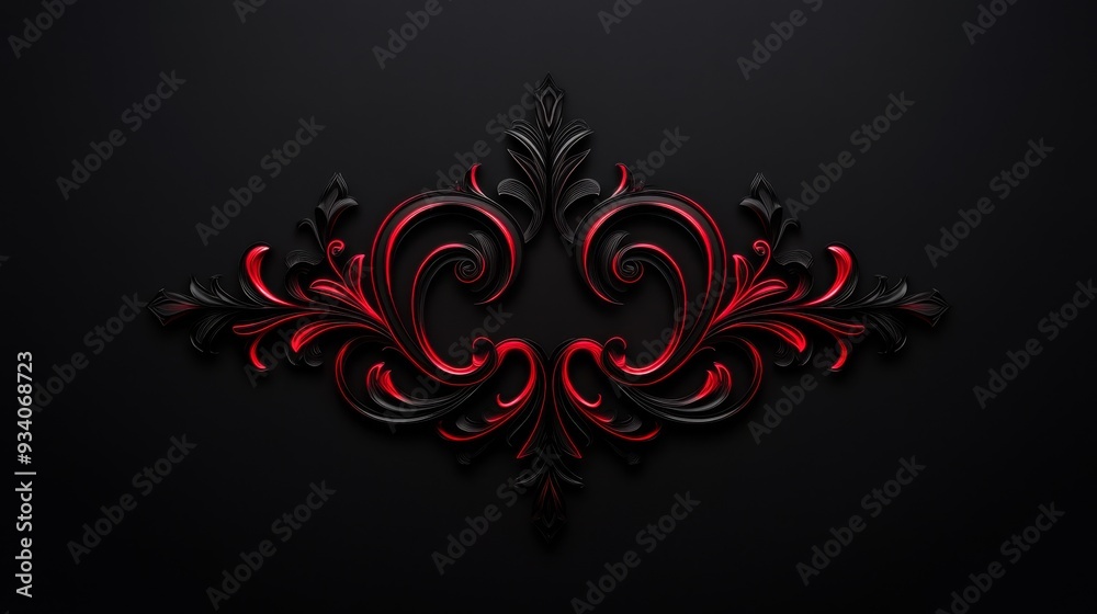 A decorative design featuring intricate black and red floral patterns on a dark background. A decorative design featuring intricate black and red floral patterns on a dark background.