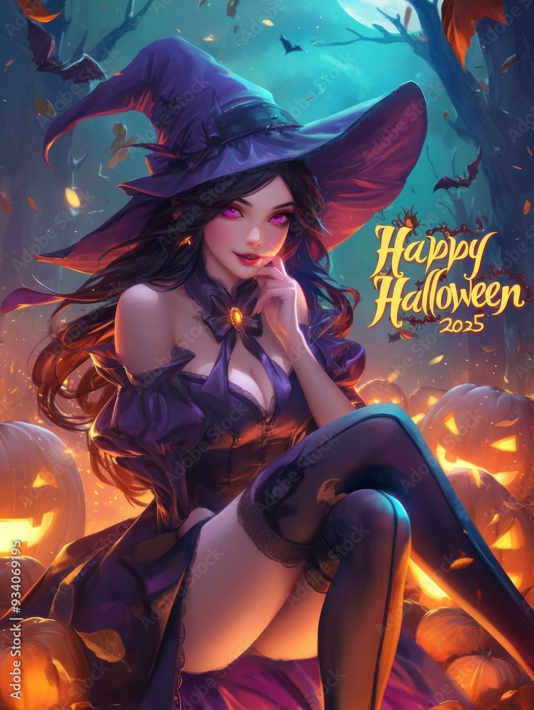witch on halloween, inscription witch on halloween, inscription