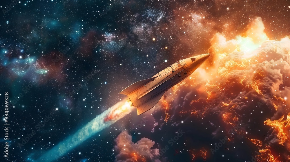 Spaceship Soaring Through a Cosmic Nebula Spaceship Soaring Through a Cosmic Nebula