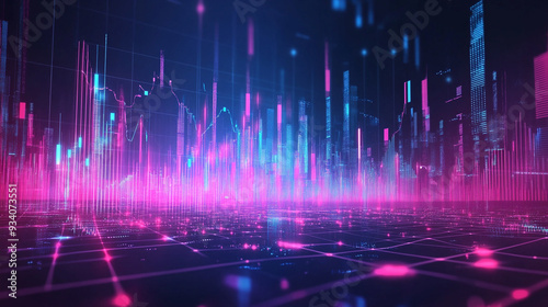 Stock market graph or forex trading chart for business and financial concepts, reports and investment on dark background. Vector illustration.