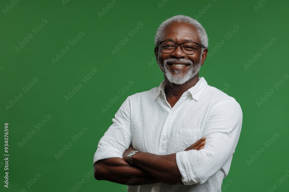 arms crossed and portrait of black man on green screen for confident ...