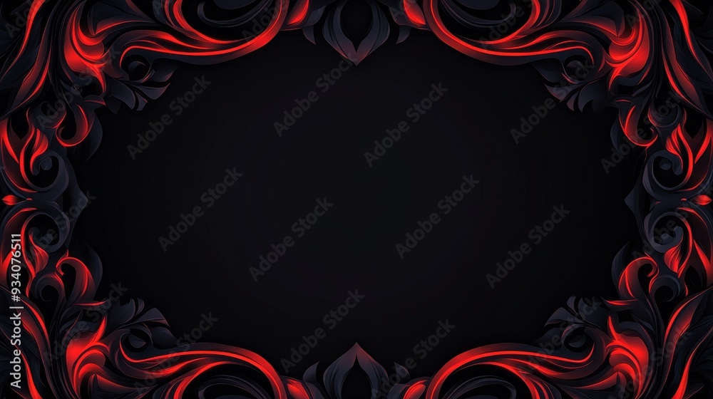 A decorative frame featuring intricate red and black swirls on a dark background, suitable for graphic design projects. A decorative frame featuring intricate red and black swirls on a dark background, suitable for graphic design projects.