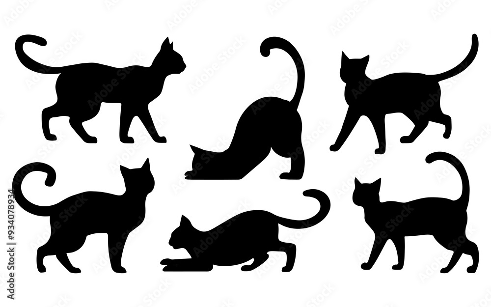 Set of  silhouette cats in different poses