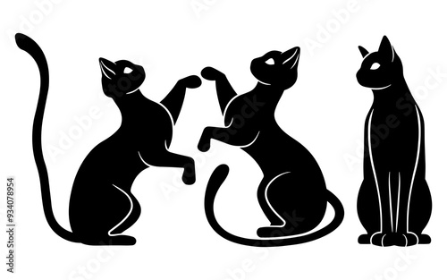 Set of  silhouette cats in different poses