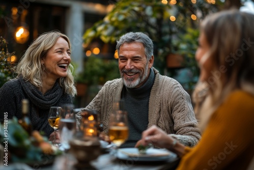 Group Of Mature Friends Socializing In Backyard Together, Generative AI
