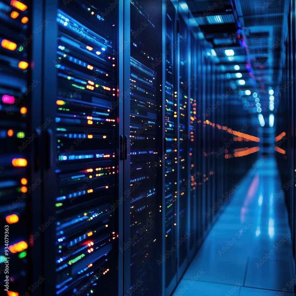 Data centers filled with servers with processing Data centers filled with servers with processing