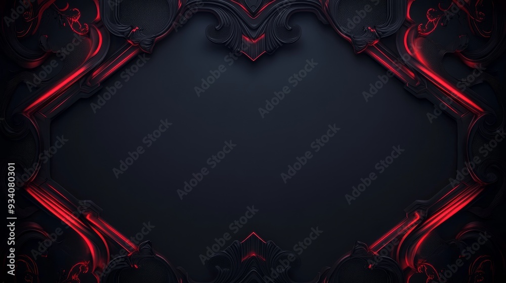 Obraz premium A dark, ornate frame with red accents, suitable for showcasing text or images in a dramatic style.