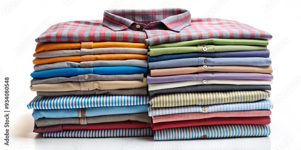 Stack of Colorful Shirts, white background , clothing , fabric , pattern , fashion Stack of Colorful Shirts, white background , clothing , fabric , pattern , fashion