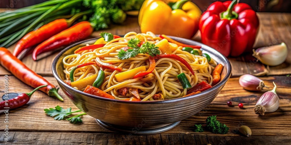 Spicy Noodles with Bell Peppers and Chili, Chinese , Asian Cuisine, Food Photography, Noodles Spicy Noodles with Bell Peppers and Chili, Chinese , Asian Cuisine, Food Photography, Noodles