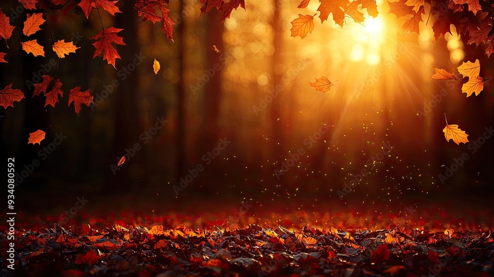 A serene autumn scene with falling leaves illuminated by soft sunlight, capturing the beauty of nature's seasonal transition. A serene autumn scene with falling leaves illuminated by soft sunlight, capturing the beauty of nature's seasonal transition.