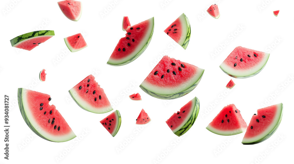 Watermelon Slices Falling Isolated Watermelon Slices Falling Isolated