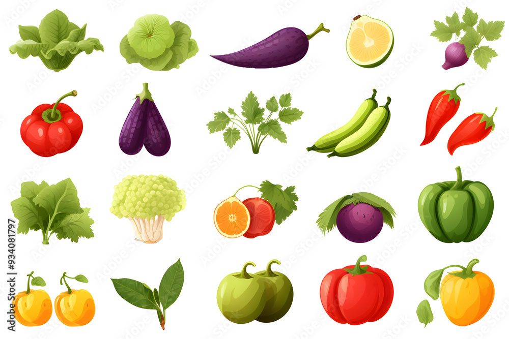 Set of different fresh vegetables and fruits isolated on transparent background Set of different fresh vegetables and fruits isolated on transparent background