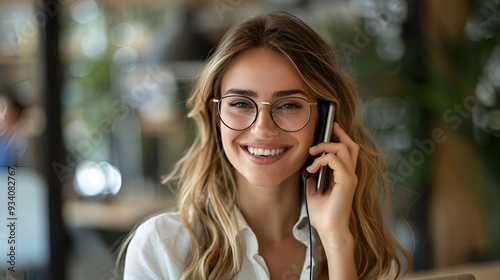 Contented businesswoman conversing with a colleague