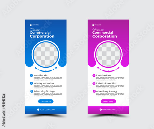 Abstract roll-up banner design layout made with gradient color