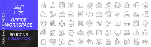 Office and workspace line icons collection. Thin outline icons pack. UI icon collection. Set of line web pictogram