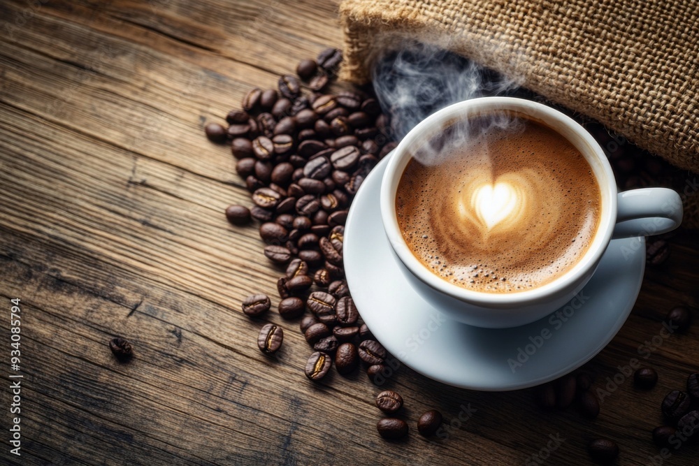 Coffee Cup with Heart Latte Art