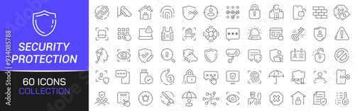 Security and protection line icons collection. Thin outline icons pack. UI icon collection. Set of line web pictogram