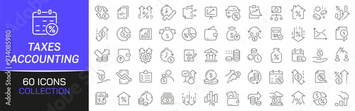 Taxes and accounting line icons collection. Thin outline icons pack. UI icon collection. Set of line web pictogram