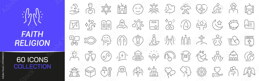 Faith and religion line icons collection. Thin outline icons pack. UI icon collection. Set of line web pictogram Faith and religion line icons collection. Thin outline icons pack. UI icon collection. Set of line web pictogram