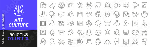 Art and culture line icons collection. Thin outline icons pack. UI icon collection. Set of line web pictogram