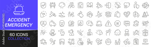 Accident and emergency line icons collection. Thin outline icons pack. UI icon collection. Set of line web pictogram