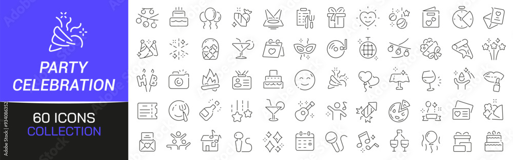 Party and celebration line icons collection. Thin outline icons pack. UI icon collection. Set of line web pictogram Party and celebration line icons collection. Thin outline icons pack. UI icon collection. Set of line web pictogram