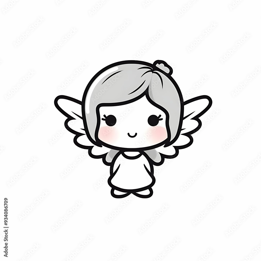 Cute cartoon angel character with silver hair and small wings, smiling cheerfully Cute cartoon angel character with silver hair and small wings, smiling cheerfully