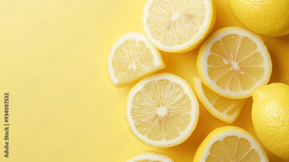 Lemon Slices on Yellow Background Lemon Slices on Yellow Background