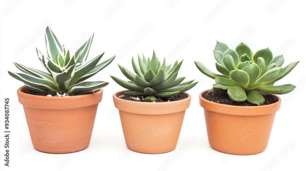 Three Succulents in Terracotta Pots Three Succulents in Terracotta Pots