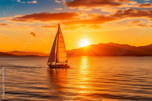 Sailboat at Sunset with Golden Hour Light