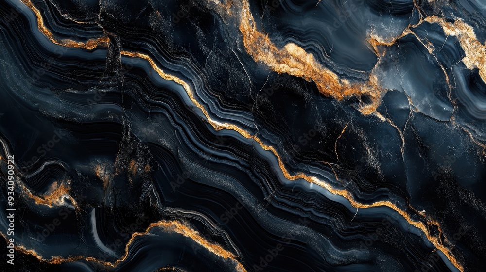 Detailed view of onyx stone, emphasizing its deep black hues intertwined with shimmering gold veins. Detailed view of onyx stone, emphasizing its deep black hues intertwined with shimmering gold veins.