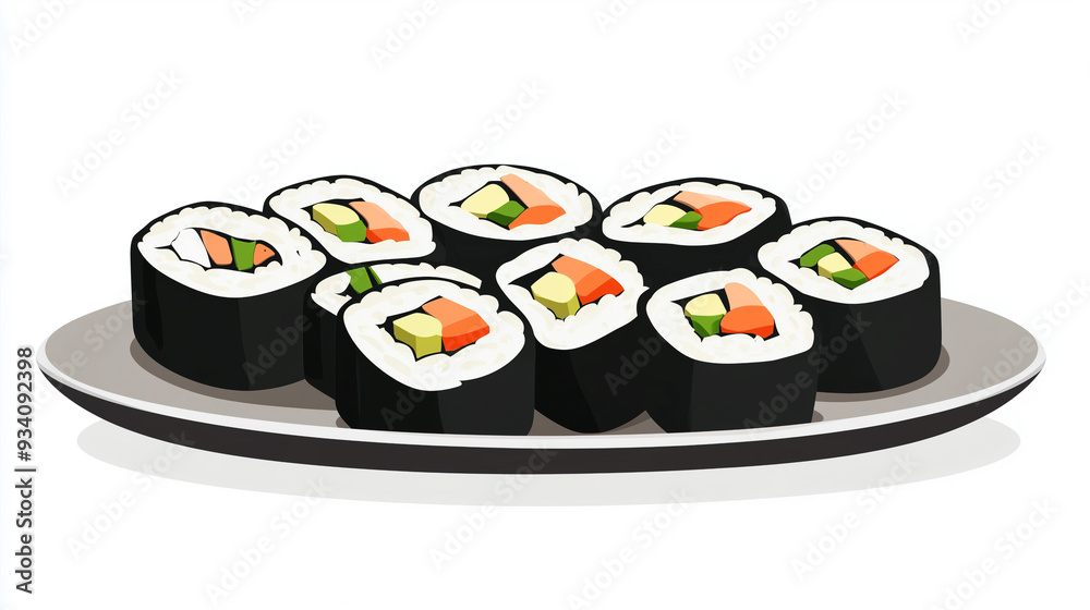 Serving of raw vegetable sushi rolls arranged on a plate Serving of raw vegetable sushi rolls arranged on a plate