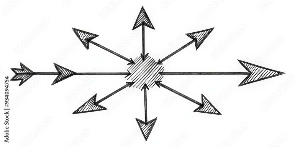 Hand Drawn Black Arrows Pointing Inward, Pen, White Background, Direction, Choice, Decision , focus Hand Drawn Black Arrows Pointing Inward, Pen, White Background, Direction, Choice, Decision , focus