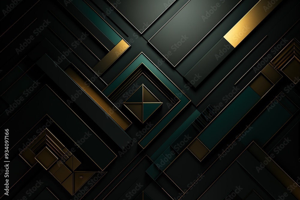 Abstract geometric pattern with black, gold, and green. Abstract geometric pattern with black, gold, and green.