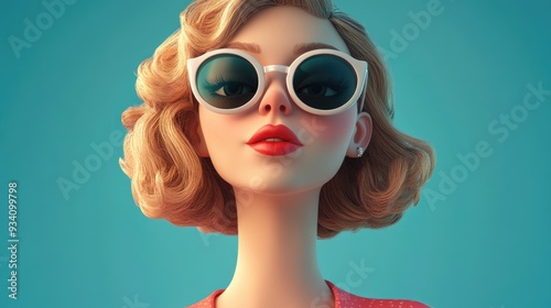 3D Cartoon Portrait of a Stylish Young Woman in Sunglasses