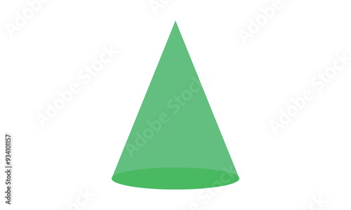 3D cone shape in geometry. Three dimensional geometric shape in mathematics.