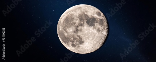 Bright full moon with detailed craters against a starry sky, lunar background, astrophotography precision