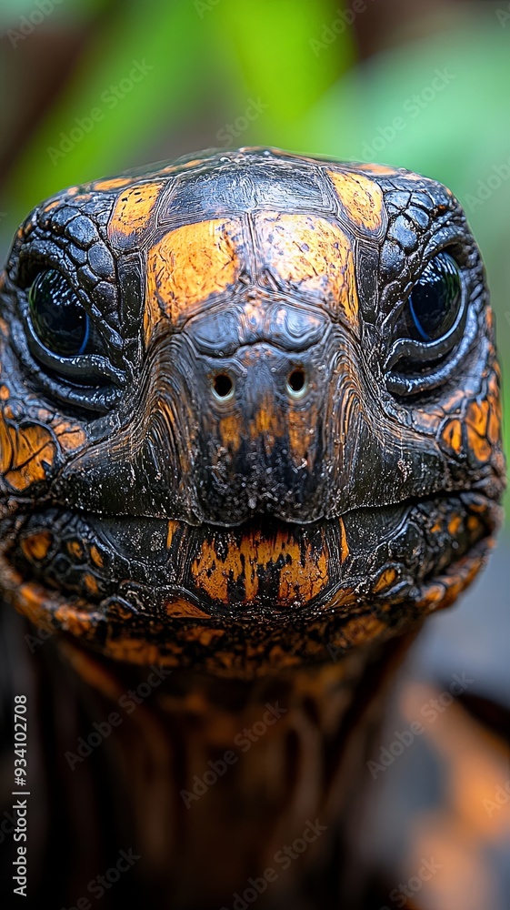 Obraz premium Close-up of a tortoise's eye, front on angle, highlighting its slow and steady look