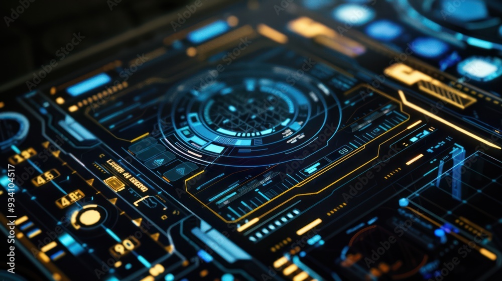 Futuristic Interface Design with Blue and Yellow Hues Futuristic Interface Design with Blue and Yellow Hues