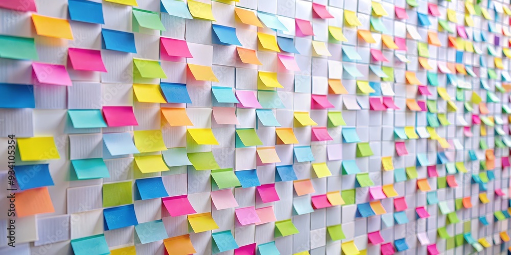 Colorful Sticky Notes on a White Wall, Wall of Ideas, Inspiration, Brainstorming, Creativity , wall of notes , sticky notes Colorful Sticky Notes on a White Wall, Wall of Ideas, Inspiration, Brainstorming, Creativity , wall of notes , sticky notes
