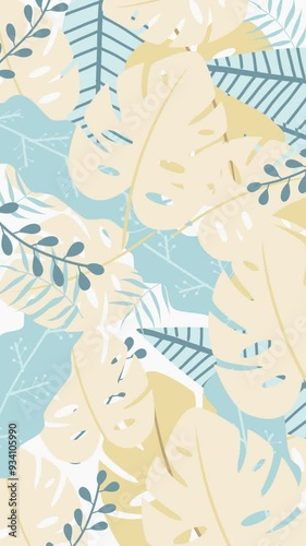 Wallpaper Mural Tranquil Tropical Leaves in Cream and Blue Tones Torontodigital.ca