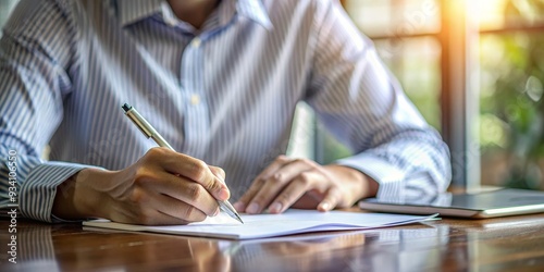 Wallpaper Mural Close-up of Hand Signing a Document with a Silver Pen, Businessman, Contract, Agreement, Signature, desk, paperwork Torontodigital.ca